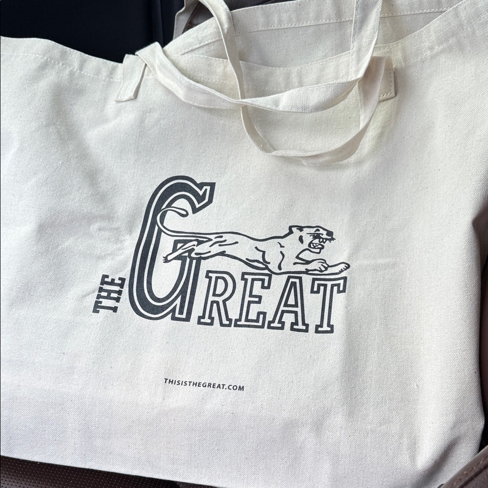 THE GREAT. Natural Canvas Tote with Black Logo